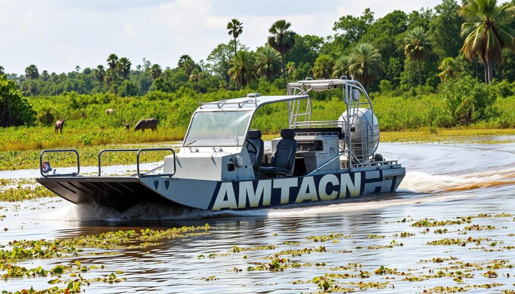 Generate an image of an airboat in operation