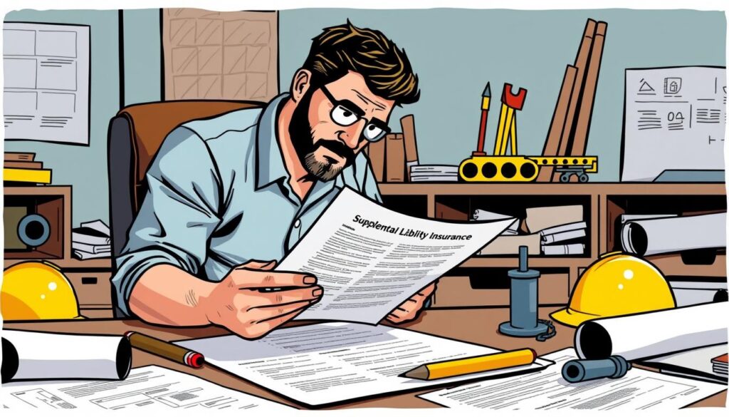 Image of a contractor reviewing supplemental liability insurance policy documents.