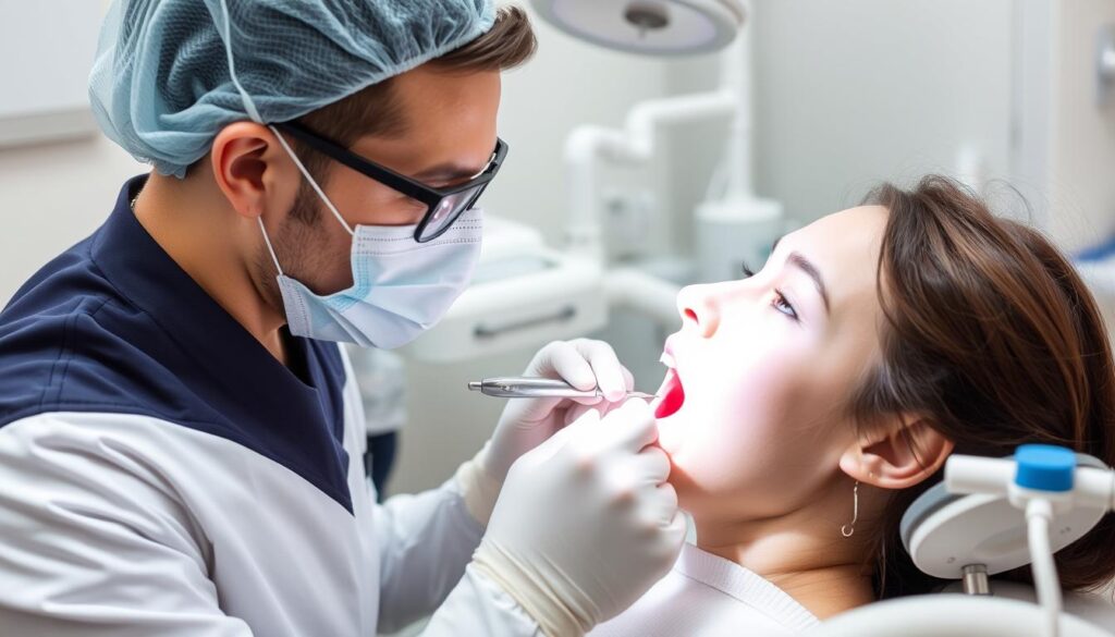 Image of a dentist performing a root canal retreatment procedure