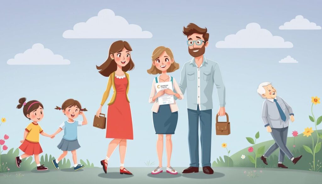 Image of a family at different life stages with a life insurance policy
