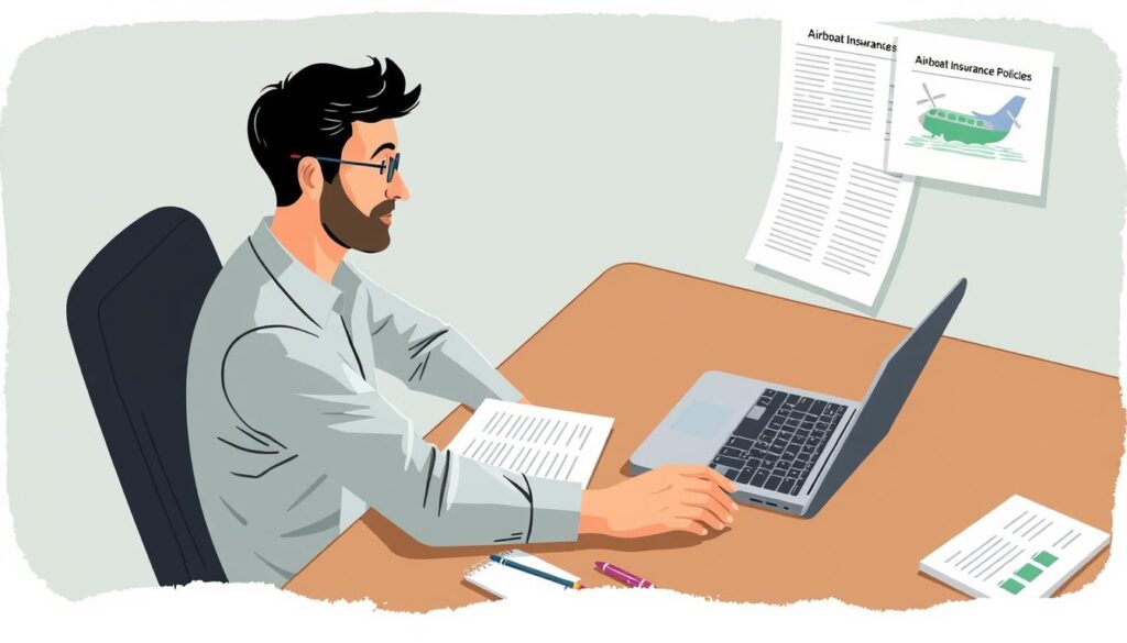 Image of a person comparing airboat insurance policies on a laptop