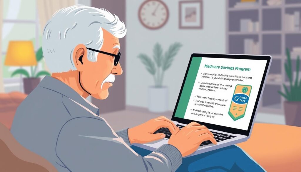 Image of a senior reviewing Medicare Savings Program benefits on a computer