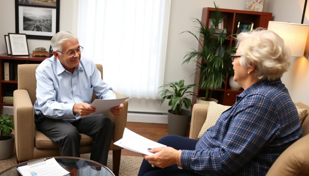 Image of a senior reviewing Medicare plans with a licensed agent